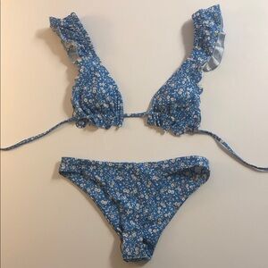 NWT Blue Floral Ruffle Bikini Set Size XS